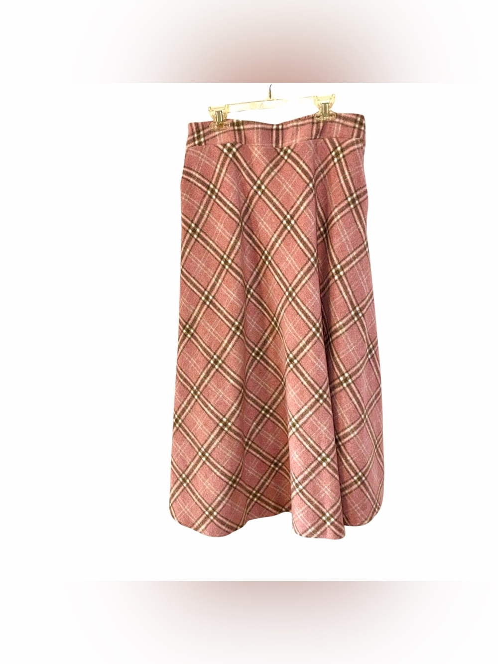 Pink Plaid A-Line Midi Skirt Size Medium Fully LIned Side Zipper And Pockets